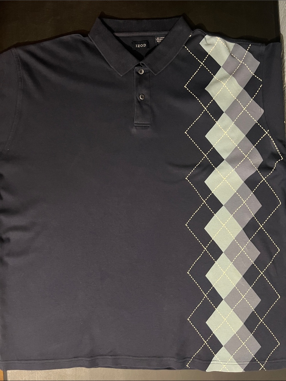 Izod Men’s Navy Polo with Light Blue and Gray Argyle Panel